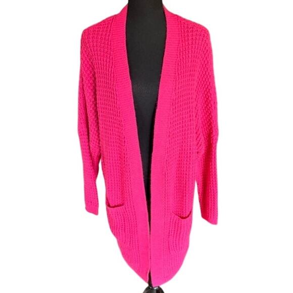 ZESICA Hot Pink Chunky Knit Open-Front Cardigan – Size Large - Picture 2 of 7
